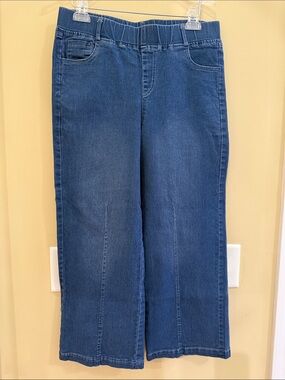 Wide-Leg Elastic-Waist Blue Jeans for Women
